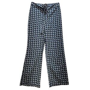 Banana Republic Womens Tie Waist Wide Leg Pants Size 6 Blue Black Geometric Chic
